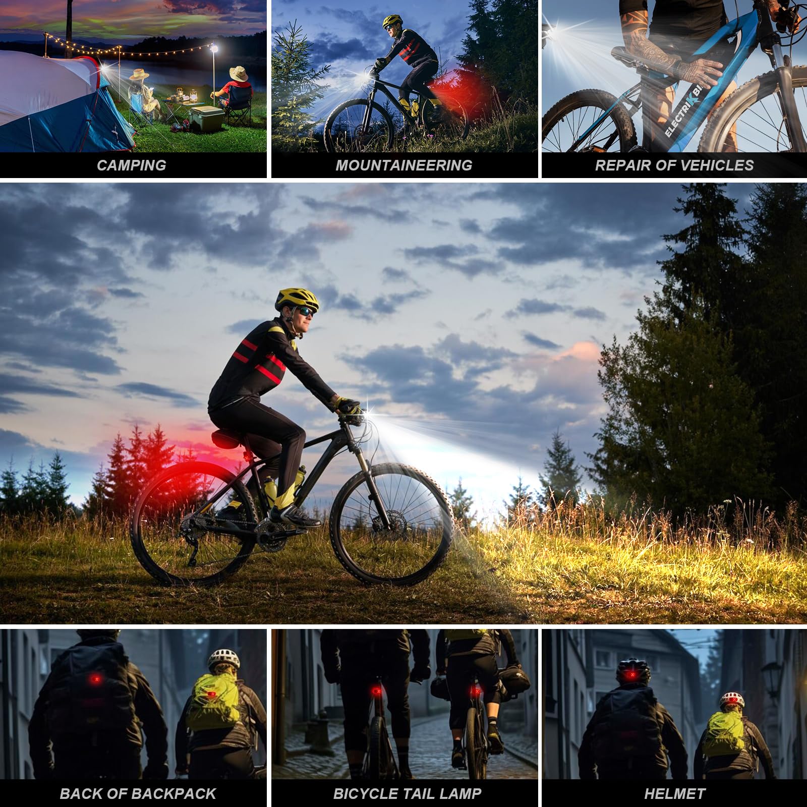 ANTELA Luci Bici Anteriori & Posteriori | USB Ricaricabile LED, con Sensore Automatico, Kit di Impermeabile Luce Bici, Ispezione dei freni, per Guida Notturna