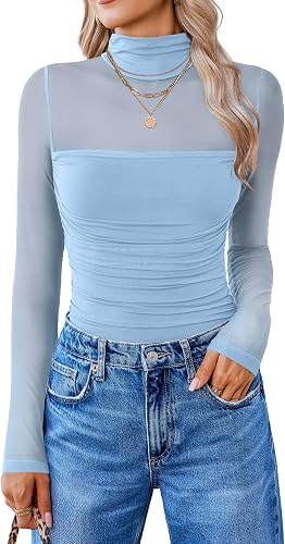 Body da donna a maniche lunghe con collo alto Shapewear Body Suits Mesh One - body blu