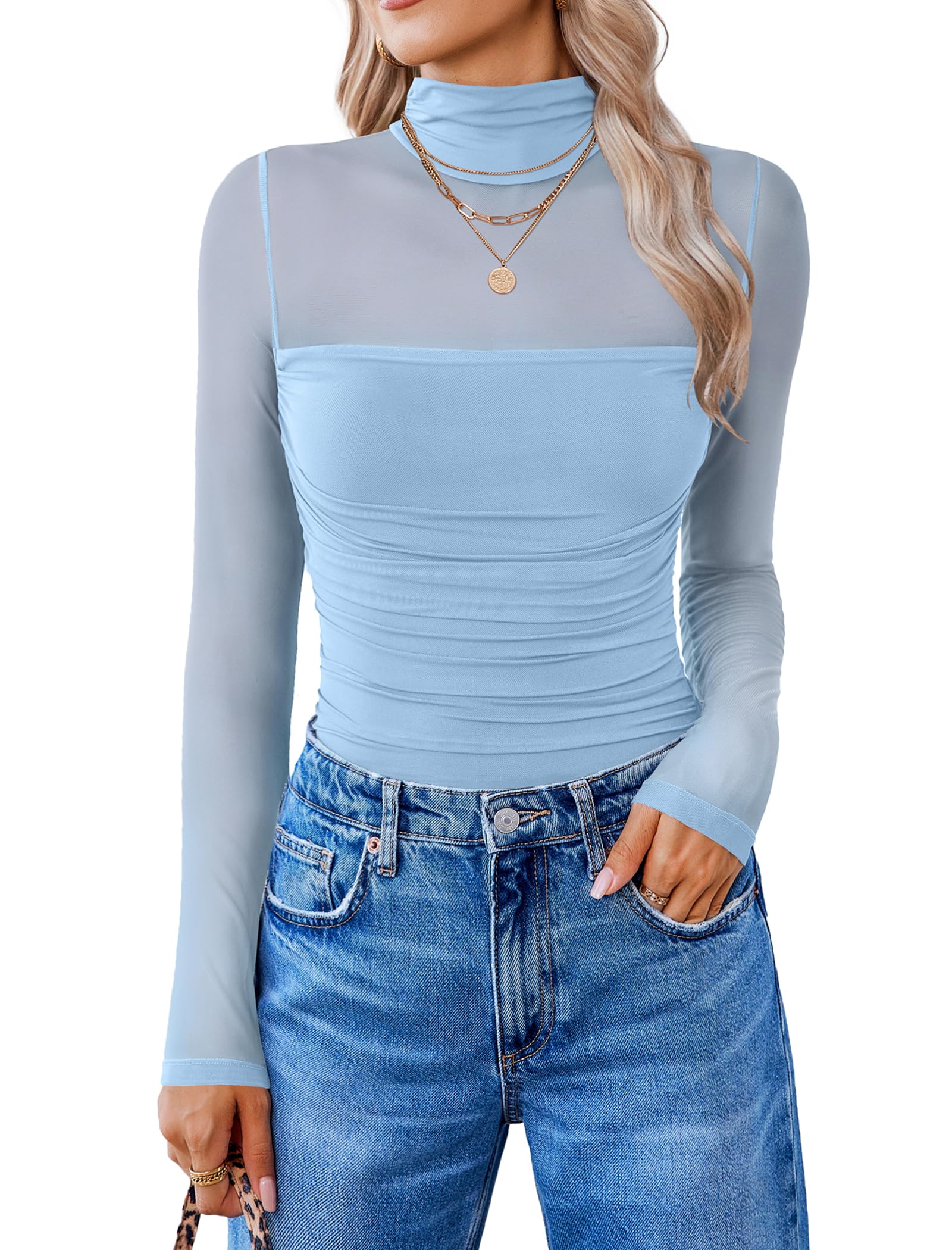 Avidlove Women Long Sleeve Bodysuit Turtle Neck Shapewear Body Suit Mesh One Piece Leotard Shirt Going Out Tops Fall Outfits