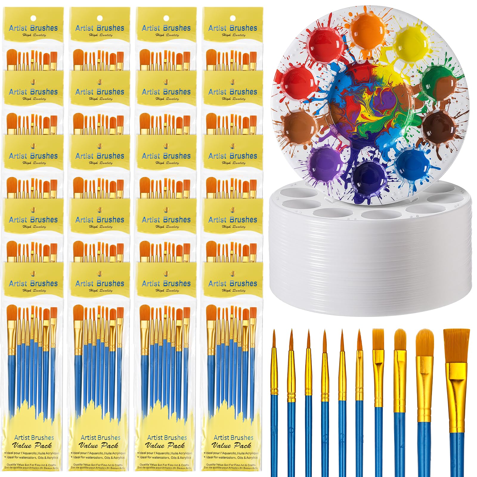 Pinsel-Set mit 270 Stück, 24 Stück mit 240 Pinseln, 30 Farbschalen, wertvolle Pinsel- und Paletten-Set, Acrylfarben-Pinsel-Sets für Öl- und Aquarellmalerei