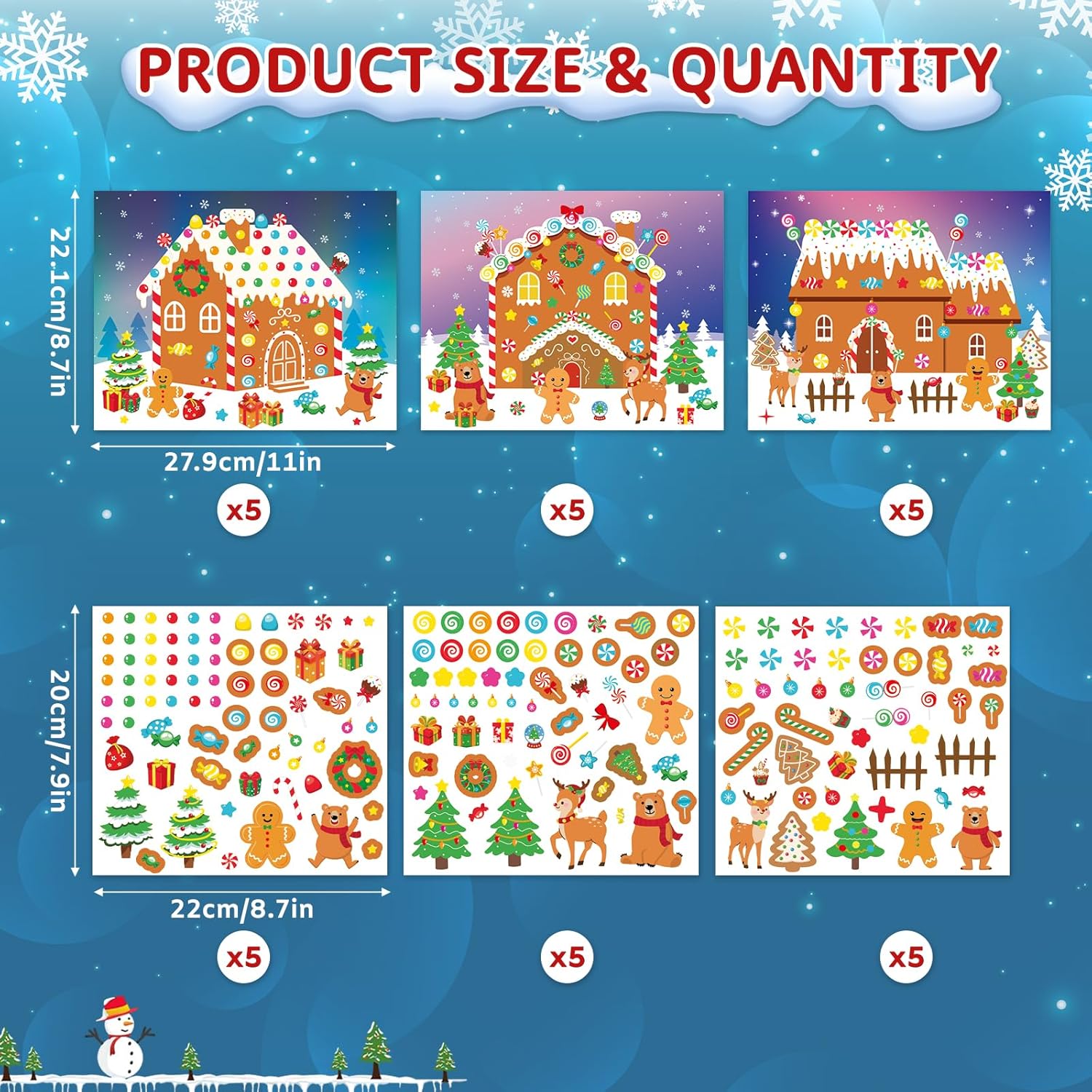 30 Sheets Make a Gingerbread House Stickers DIY Craft, Christmas Gingerbread House Crafts Activities Games Xmas Party Supplies, 15 Sets (Light Brown) - Image 2