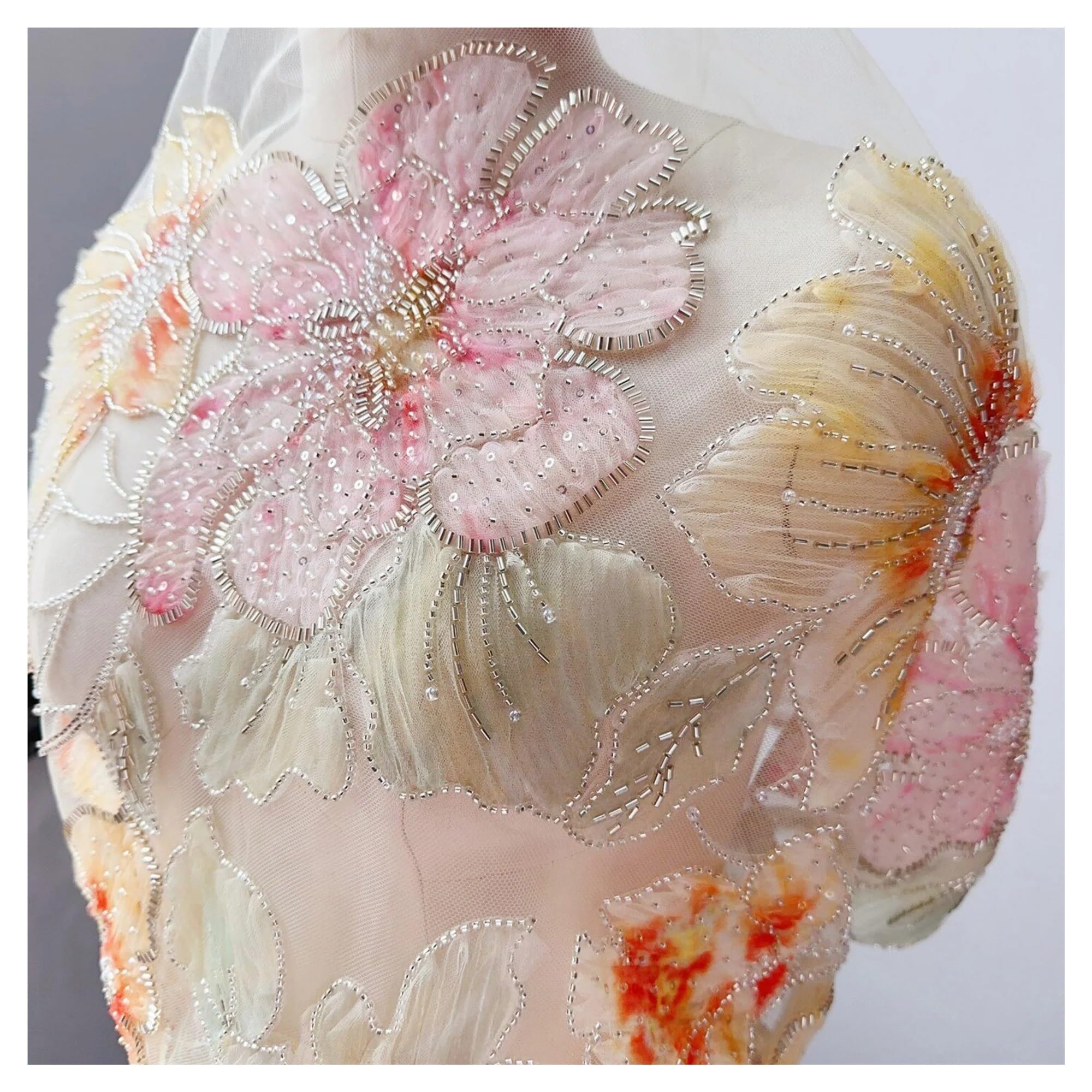 Tela De Tul 1PCS 50.3in*12.5in Floral Tie Dye Mesh Fabric