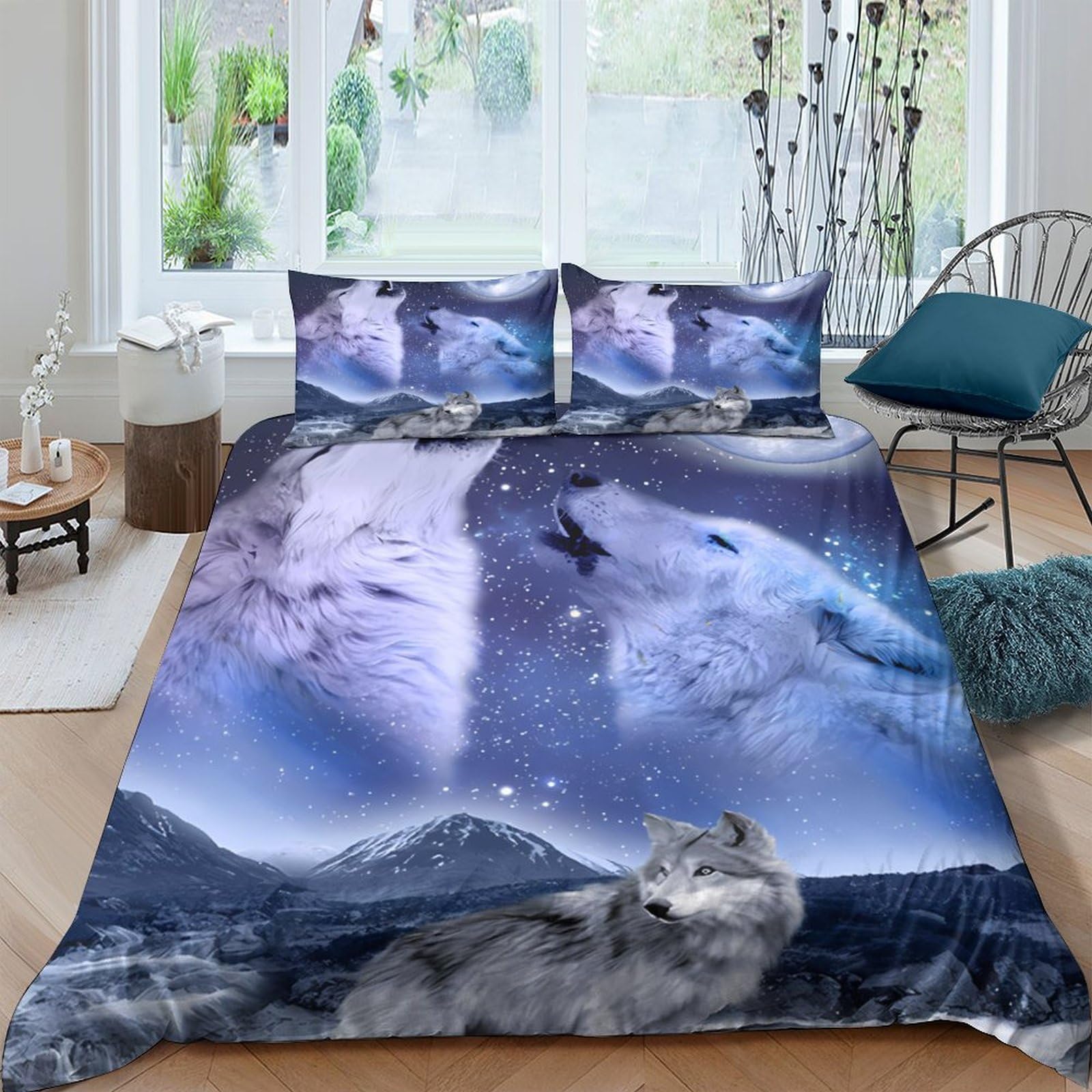 Ctjqhvkz Style-9 3D Printed Wolf Night Sky Fitted Sheet Microfiber Soft Mattress Cover For Bedroom Dorm Bed Decor Protection Single（135X200cm）