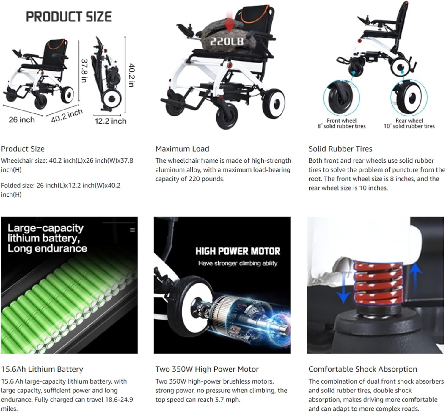 Foldable Electric Wheelchairs Super Lightweight Motorized Power Wheelchairs, Brushless Powerful Motors,Full Aluminum Alloy Frame