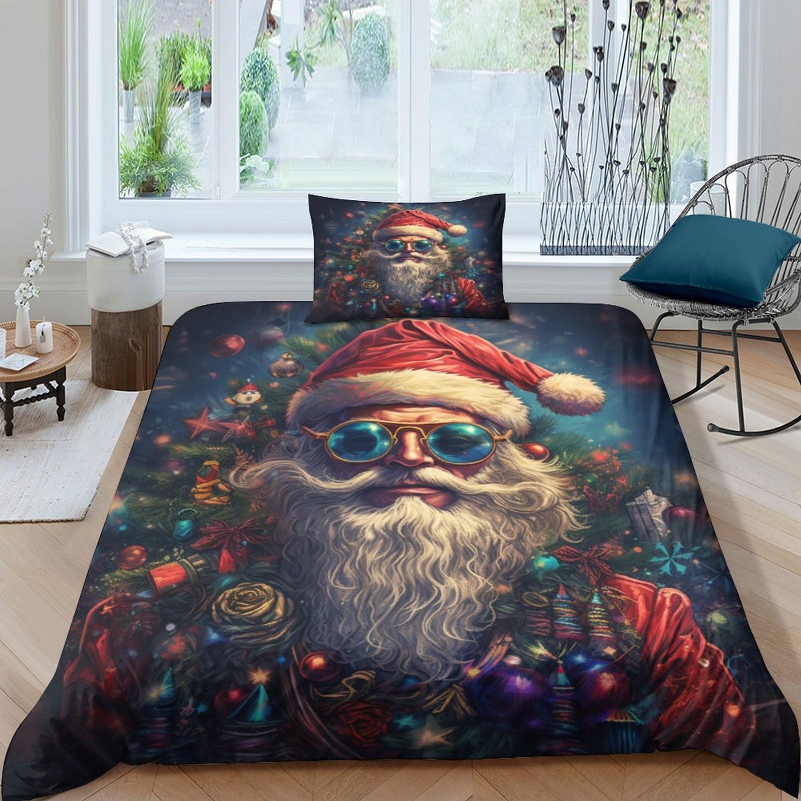 Housse de couette 135x200 avec fermeture éclair microfibre lit simple Noël