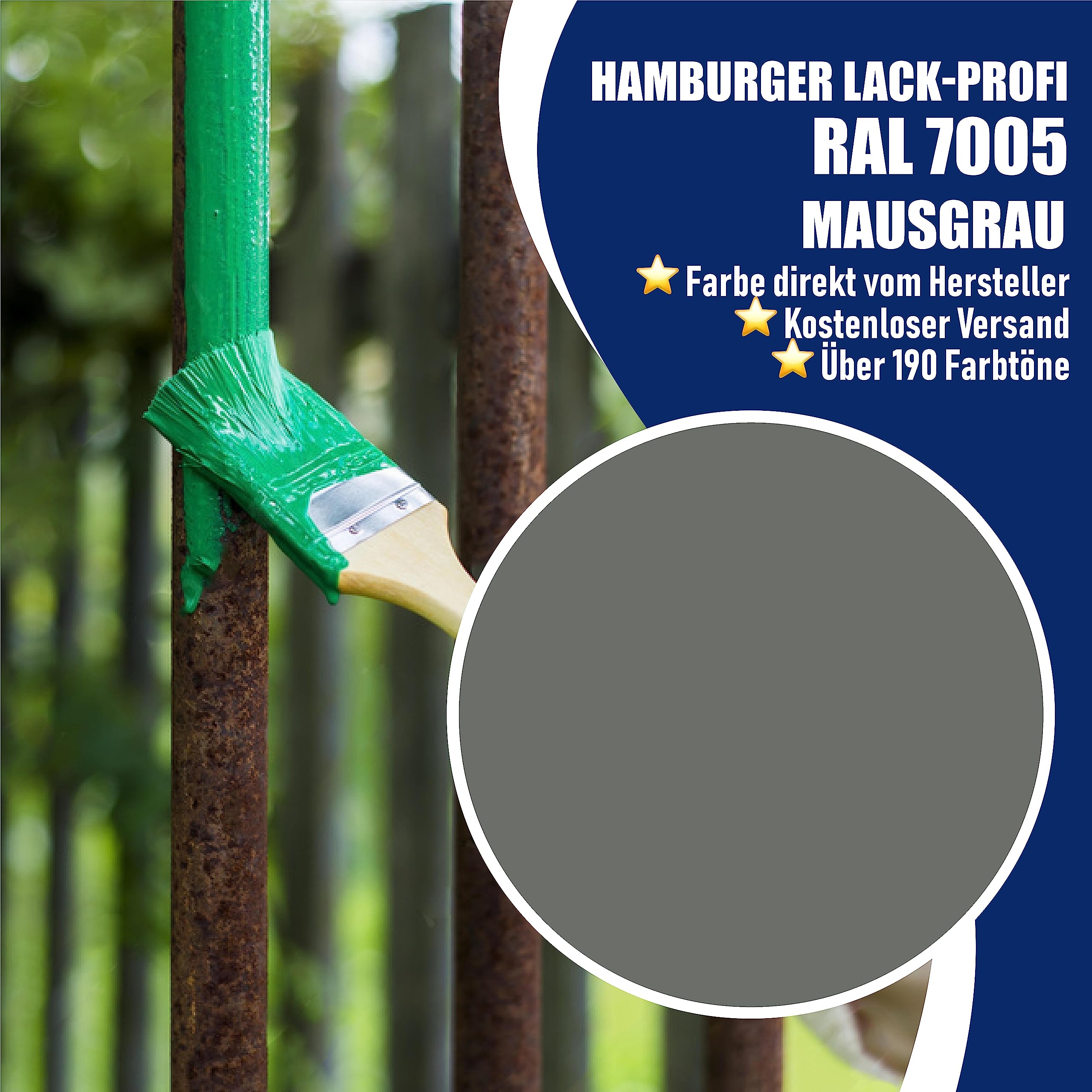 Metallschutzlack MATT Mausgrau RAL 7005 Grau Metallschutzfarbe Metalllack Metallfarbe // Hamburger Lack-Profi (2,5 L)