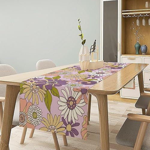 Miniatura 51 de Camino de mesa retro de los años 70, estilo vintage, abstracto, moderno, bohemio, espiral, espiral, ondas, granja, cena, camino para el hogar,