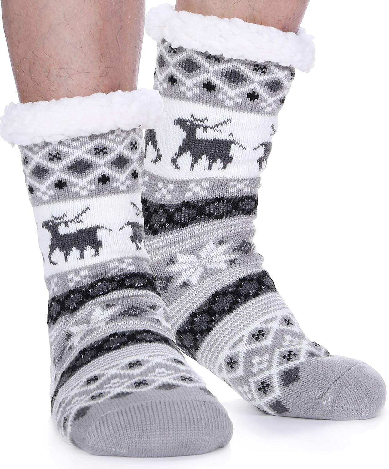 EBMORE Mens Slipper Fuzzy Socks Fluffy Winter Cabin Cozy Warm Soft Fleece Thick Comfy Gift Socks with Grips