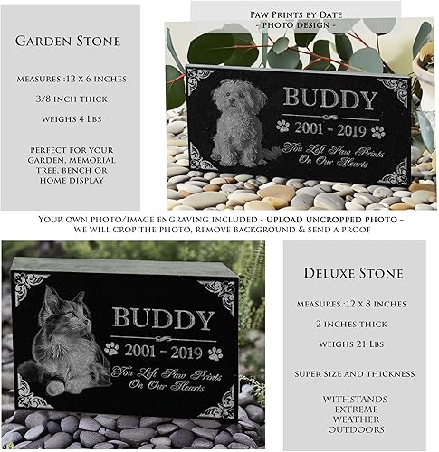 Miniatura 3 de You Left Paw Prints on Our Hearts - Piedras conmemorativas para mascotas, lápida personalizada, placa de jardín de granito negro absoluto grabada