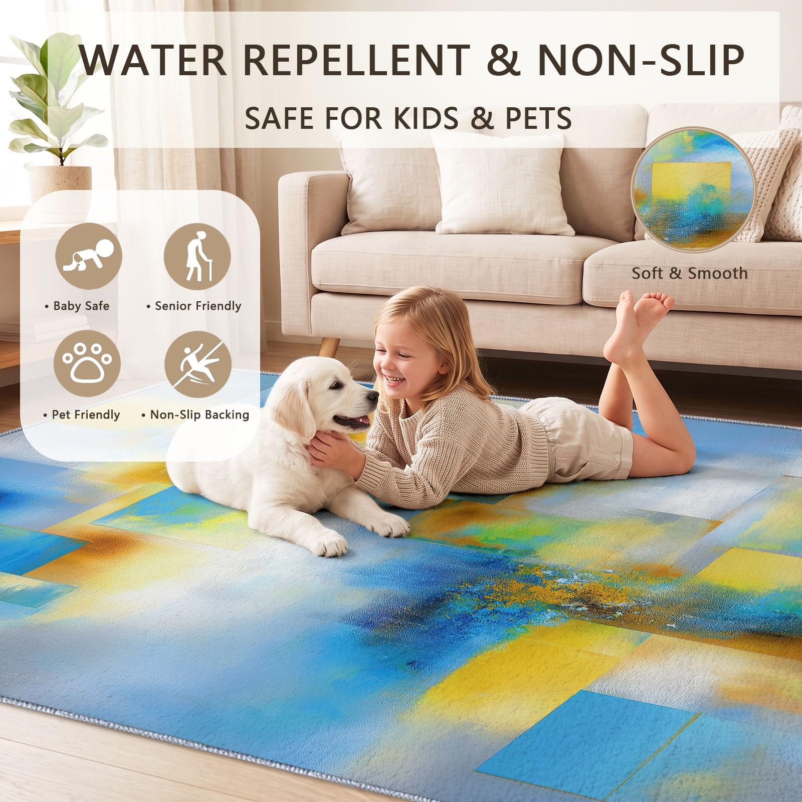 Tapis Poil Ras Salon Moderne Apaisant Doux Moquette Chambre 120 x 170 cm