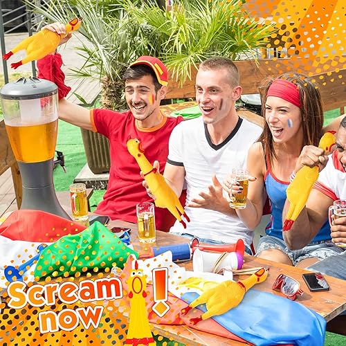 Miniatura 7 de Hollowfly 60 piezas de 12 pulgadas de goma duradera de pollo amarillo gritando pollo grande novedoso juguete de pollo para apretar pollo chirriante