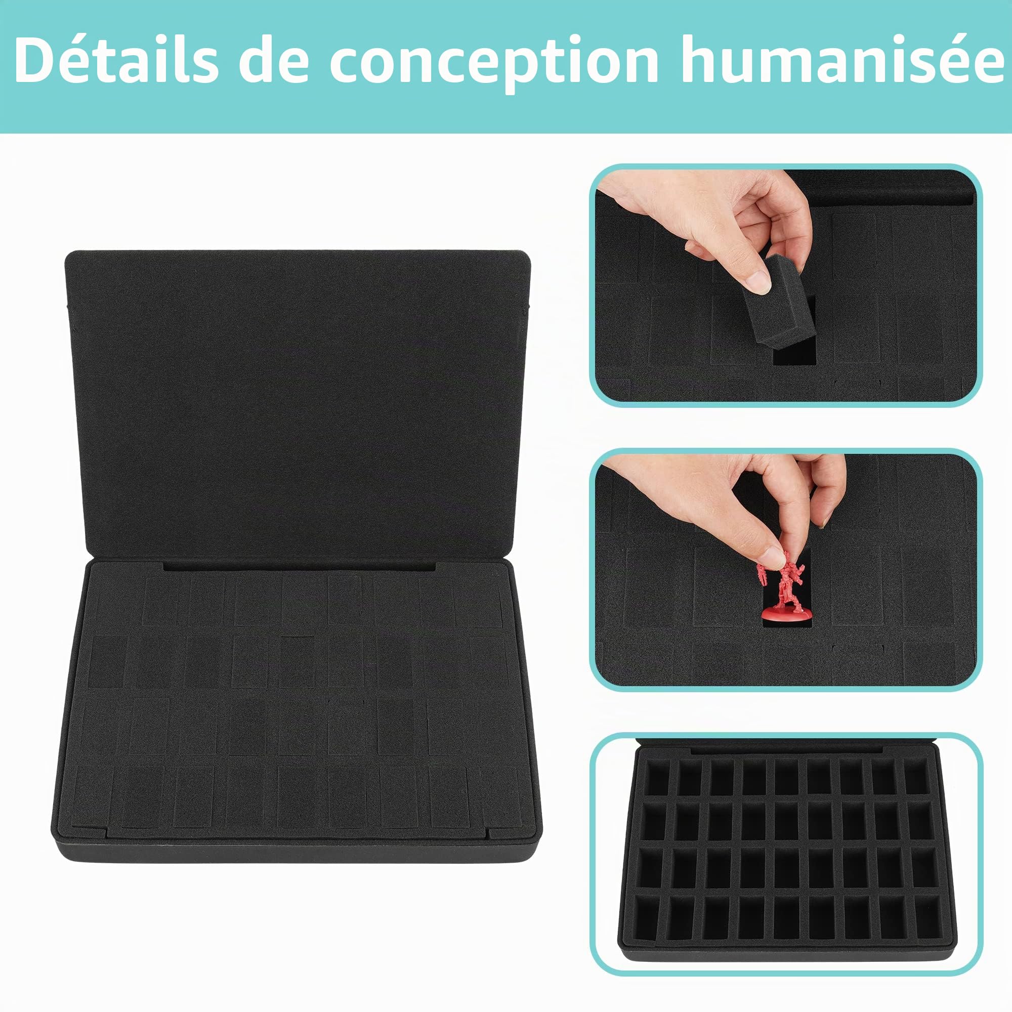 Boîte rigide en EVA pour figurines miniatures – Étui de transport à 36 emplacements, couche de mousse pré-rainurée compatible avec les figurines 40K, DND et toutes les petites figurines (étui