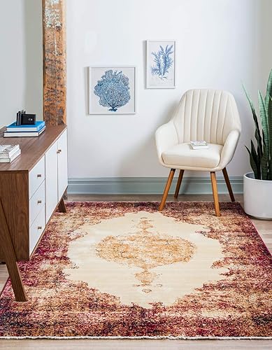 Unique Loom Dorchester Collection - Alfombra rectangular de 4 pies 1 pulgada x 6 pies 1 pulgada, color rojo y beige