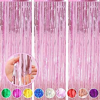 Pink Party Decorations, 3 Pack 3.2ft x 8.2ft Pink Streamers, Party Decorations, Backdrop Birthday Decorations, Curtains Background for Photo Booth, Wedding Party Decoration