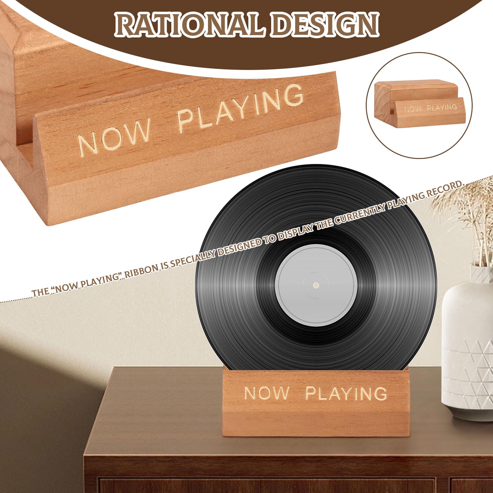 Espositore per dischi in vinile in legno, 2 pezzi, per album, decorazione stabile, versatile, bordo liscio, espositore per LP per casa e negozio