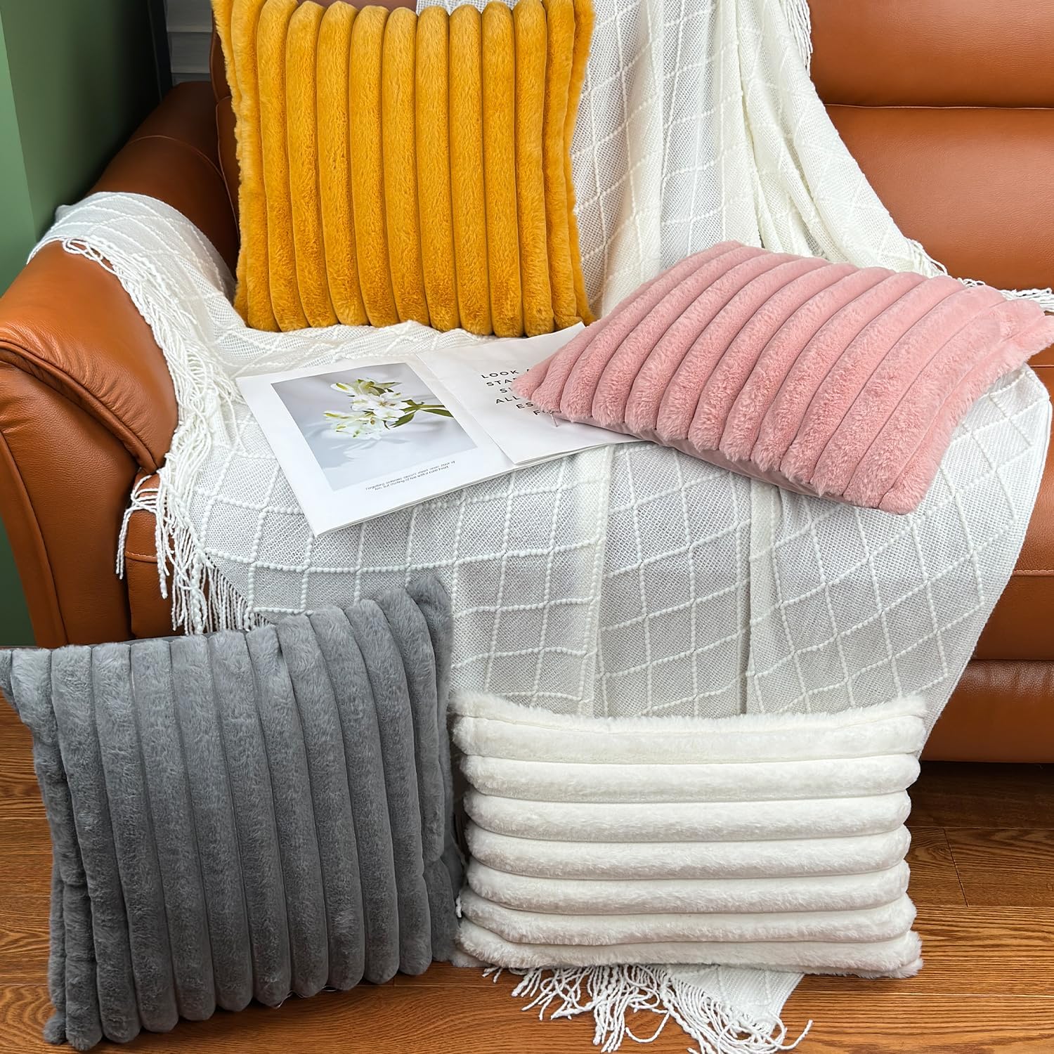 12x20 Throw Pillow Covers Set of 2, Decorative Faux Fur Covers for Bed, Couch Soft Fluffy Pillow Cover with Velvet Back for Living Room, Neutral Home Décor Accent for Sofa - Cream White - Image 6