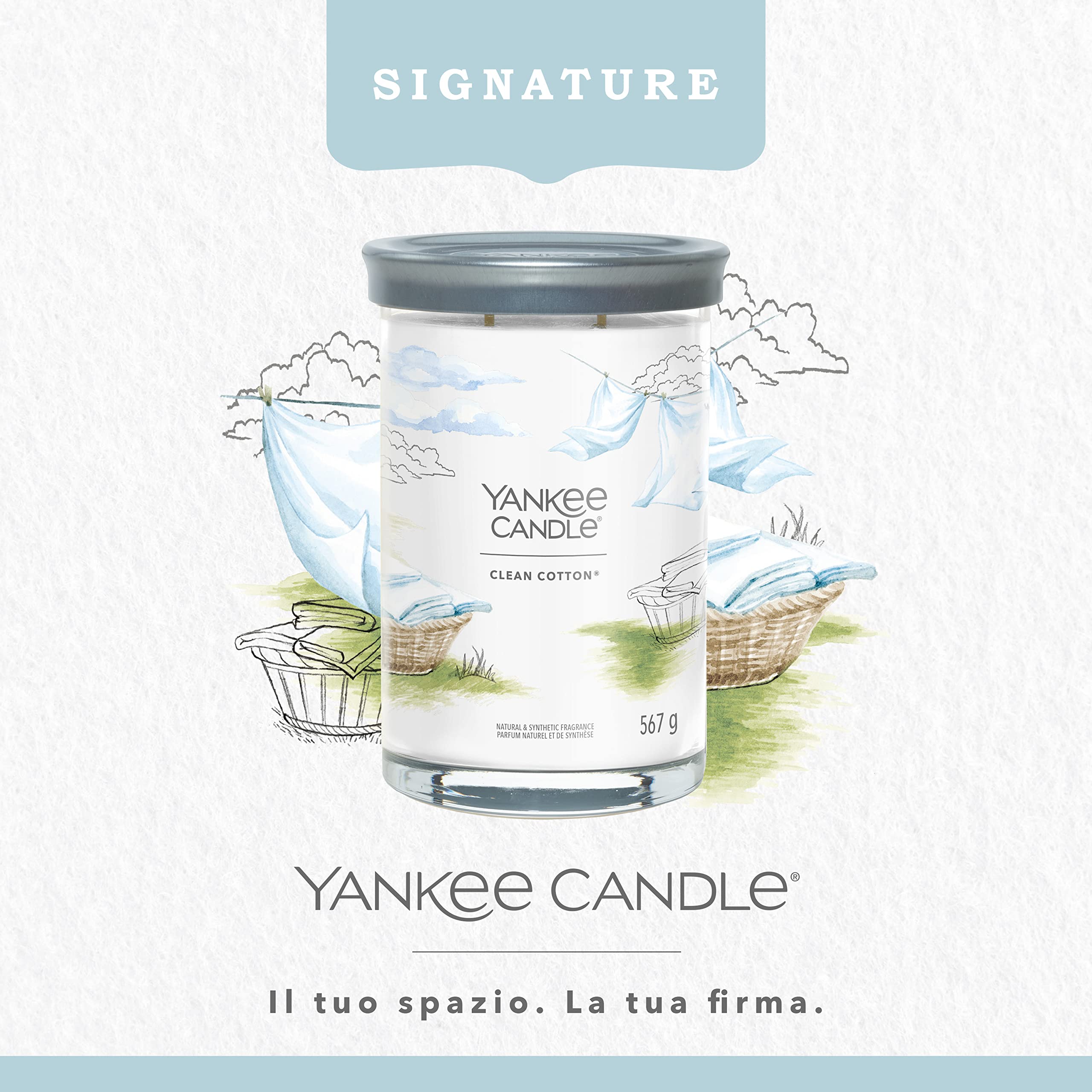 Yankee Candle Signature candela profumata | Cotone pulito in tumbler grande | Candele di miscela di cera di soia lunga durata | regalo perfetto per le donne