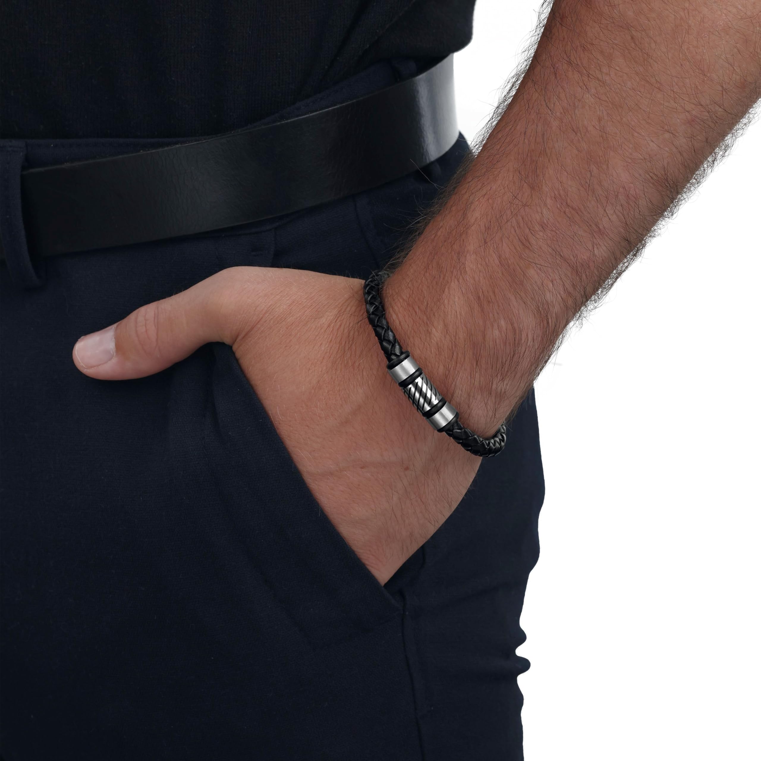 Amor Armband 925 Sterling Silber Herren Armschmuck, Leder, Silber, Kommt in Schmuck Geschenk Box