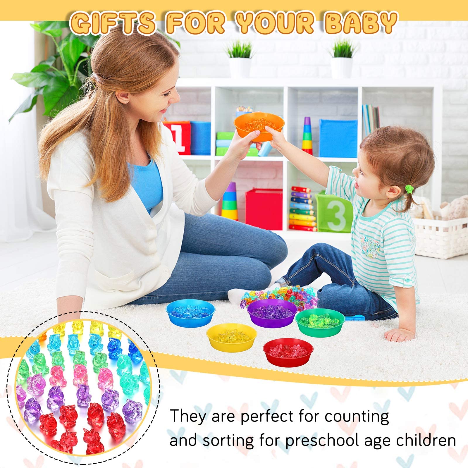 62 piezas de relleno sensorial de contenedor, incluye 50 cuentas acrílicas de unicornio, 4 pinzas, 2 pinzas para tijeras, 6 tazas, juego de juguetes de motor fino para niños y niñas, educación 4