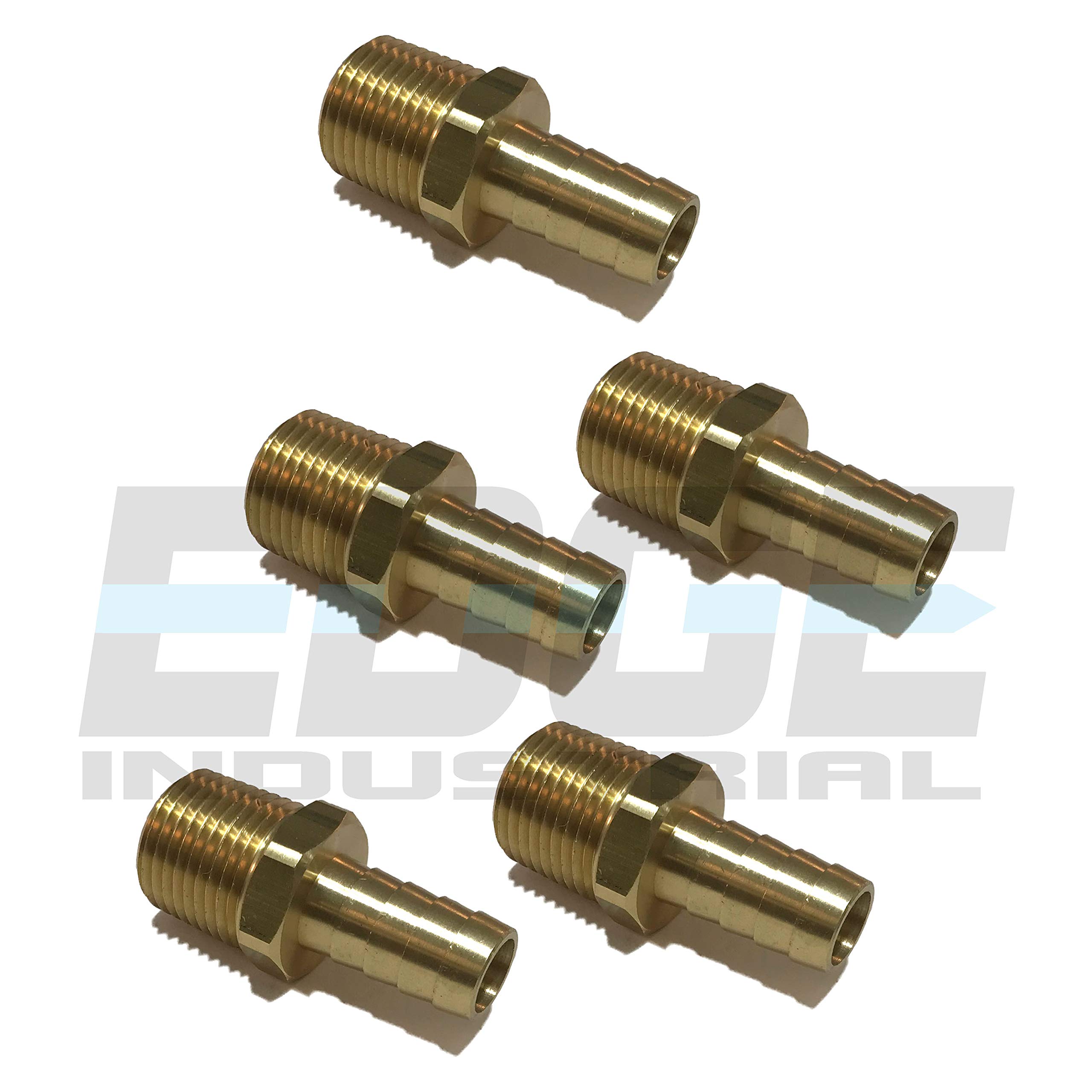 EDGE INDUSTRIAL 1/2" Hose ID to 1/2" Male BSP BSPT Straight Brass Fitting Fuel/AIR/Water/Oil/Gas/WOG (Qty 05)
