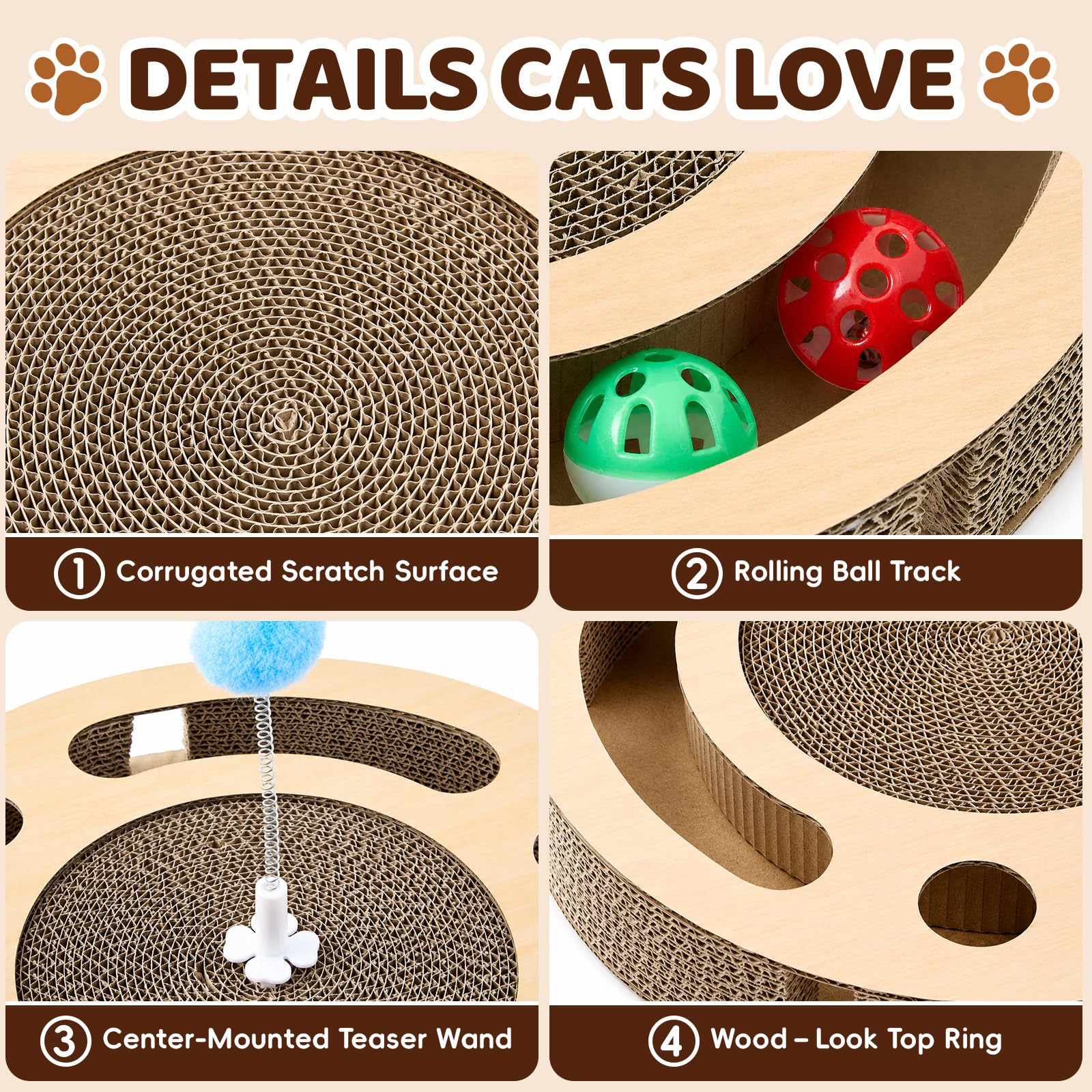 Pinkunn Lot de 3 tapis à gratter pour chat avec 2 boules cloches et 3 baguettes à ressort pour chat, pour l'intérieur, jouet anti-stress, exercice, protection des meubles