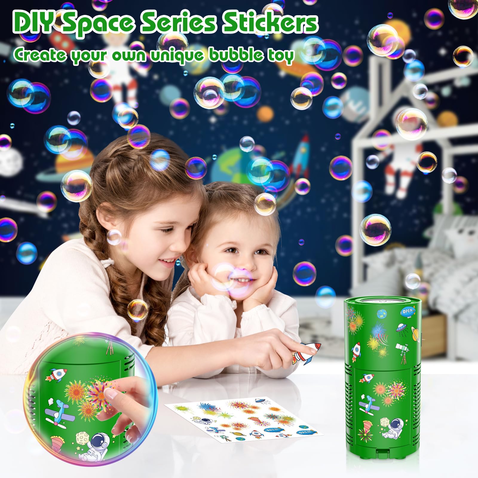 PANACARE Automatische Seifenblasenmaschine Feuerwerk Blasen Spielzeug 13 Löcher/Lichter/Weihnachtsmusik/80 ml Lösung Christmas Bubble Maker Für Kinder Zum Geburtstag Neujahr (Grün)