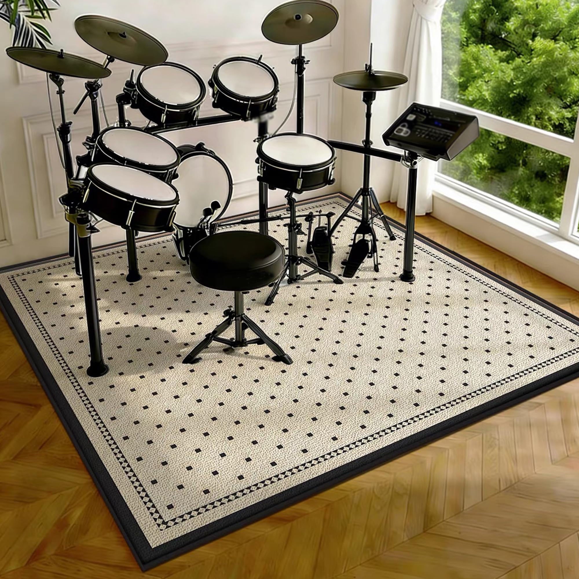 Drumming Drum Rugs, Drum Mat Drum Rug Non Slip Soundproof Mats, 110 x 80 cm Drum Carpet for Drummers Outdoor, Electronic Drum Set Practice Music Rug, Floor Protection Pad for Splash Cymbal Stands