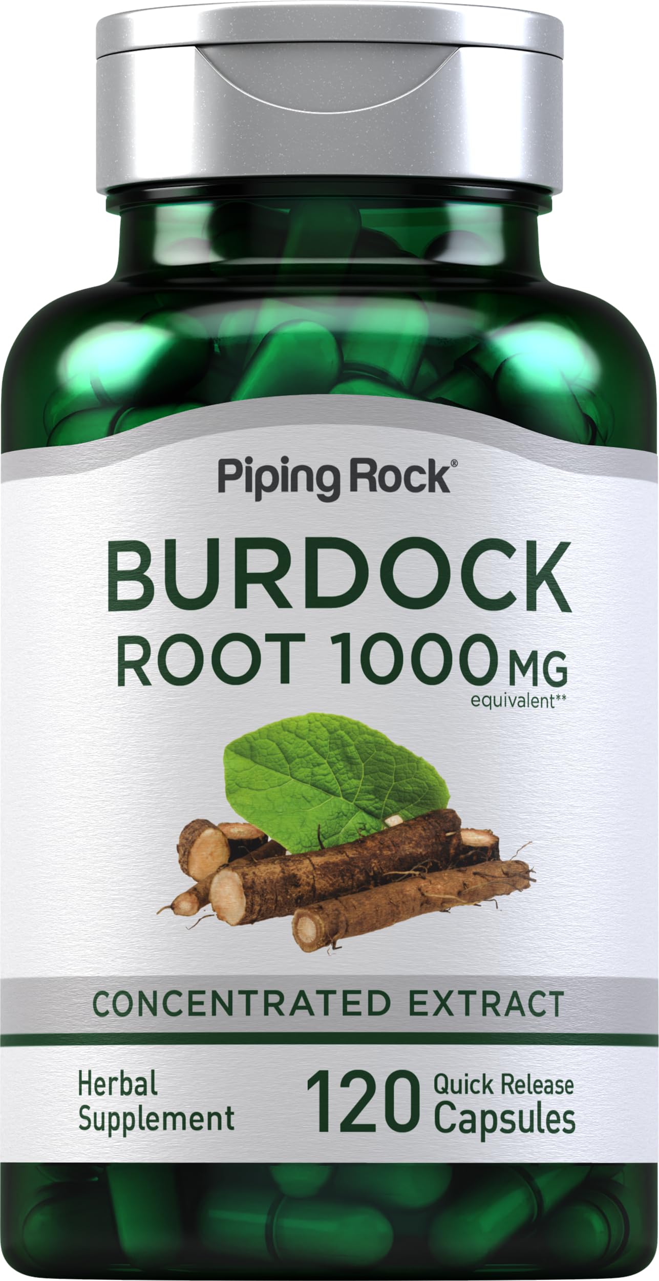 Piping Rock Burdock Root Capsules 1000mg | 120 Count | Herbal Supplement | Concentrated Extract | Gluten Free, Non-GMO