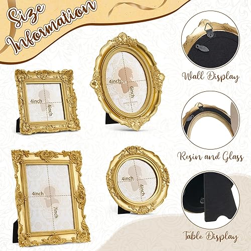 Miniatura 3 de 4 marcos de fotos vintage de resina clásicos barrocos dorados con parte delantera de vidrio adornado para colgar en la pared y exhibición de mesa