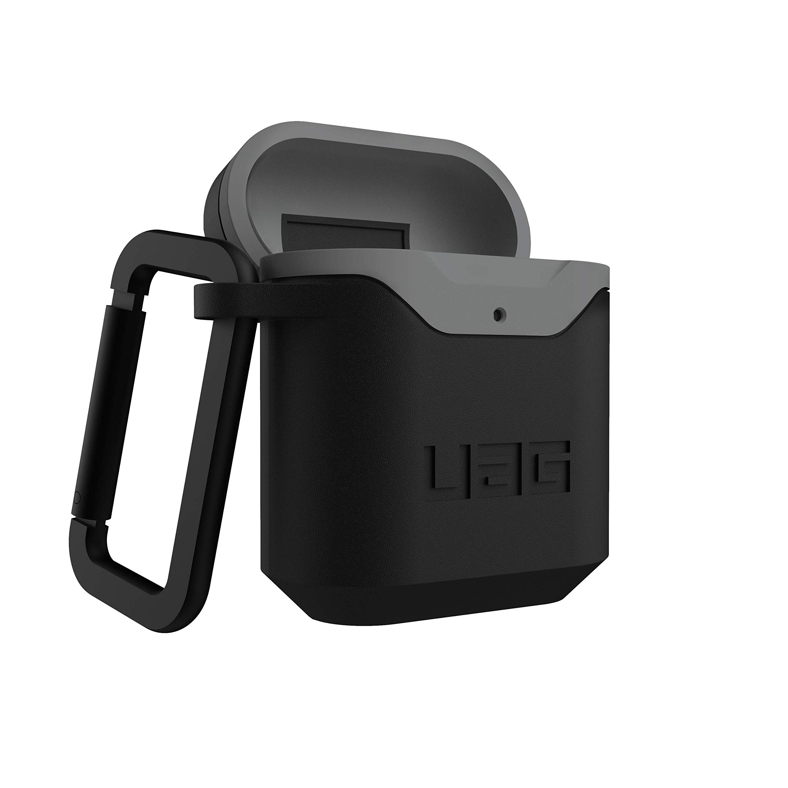 Urban Armor Gear Hardcase Apple Airpods 2nd & 1st Generation (2019 & 2016) Funda Resistente (Compatible la Carga inalámbrica, protección anticaída estándar Militar, mosquetón) Negro/Gris