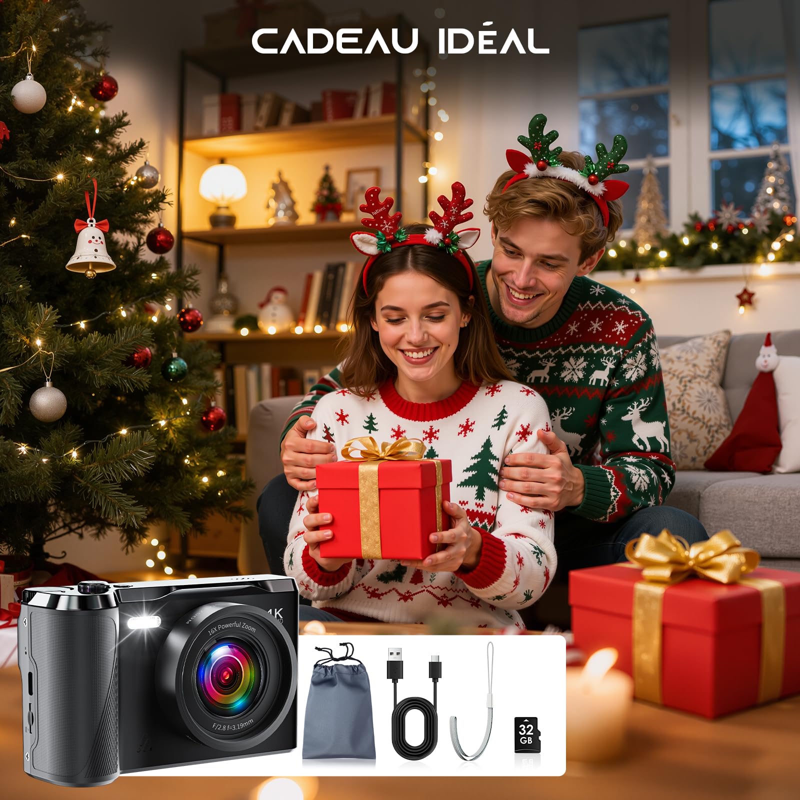 Appareil Photo NuméRique, JDZ Appareil Photo Compact 4K HD, Zoom 16X, Built in 32 Go Carte SD, Camera Digital pour Garçons et Filles, Adolescents, Débutants Adultes (Noir Profond)