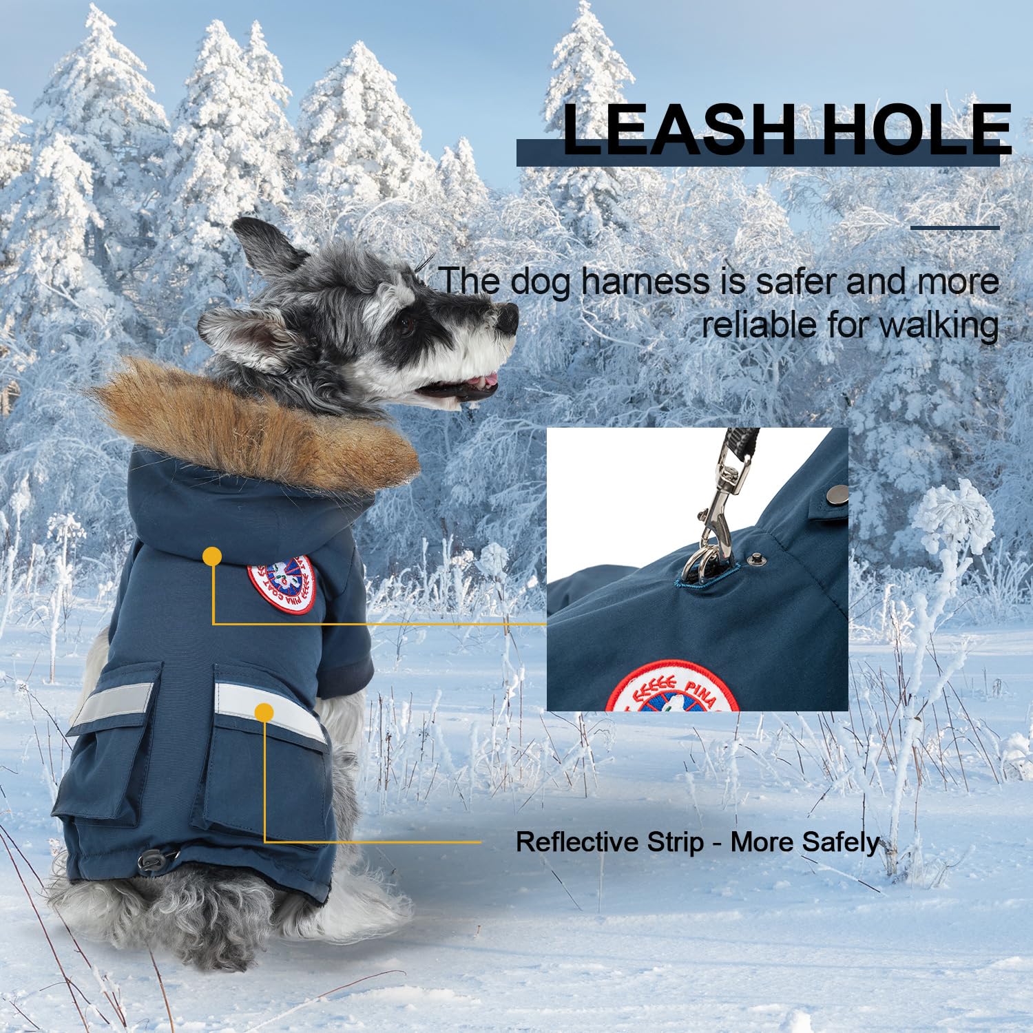 PINA Manteaux pour petit chien – Veste d'hiver imperméable et chaude avec capuche en fausse fourrure et poche