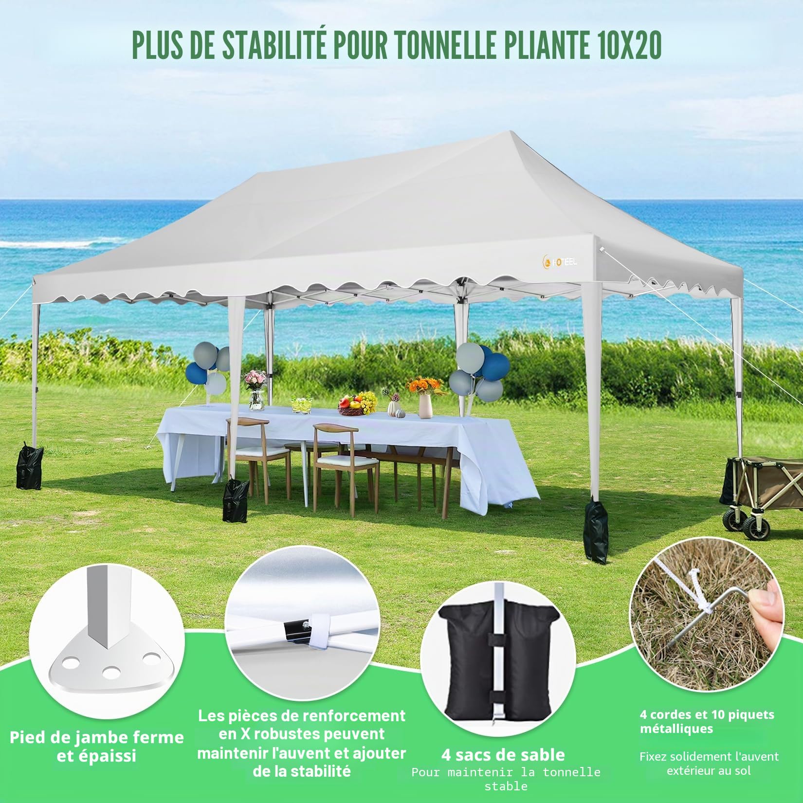 Hoteel Tonnelle Barnum Pliante 3x6 de Jardin Extérieur Professionnel avec 6 Parois, Sac à roulettes et 4 Sacs de Sable, Installation Facile pour Événements Extérieurs, Imperméable et UV50+, Blanc