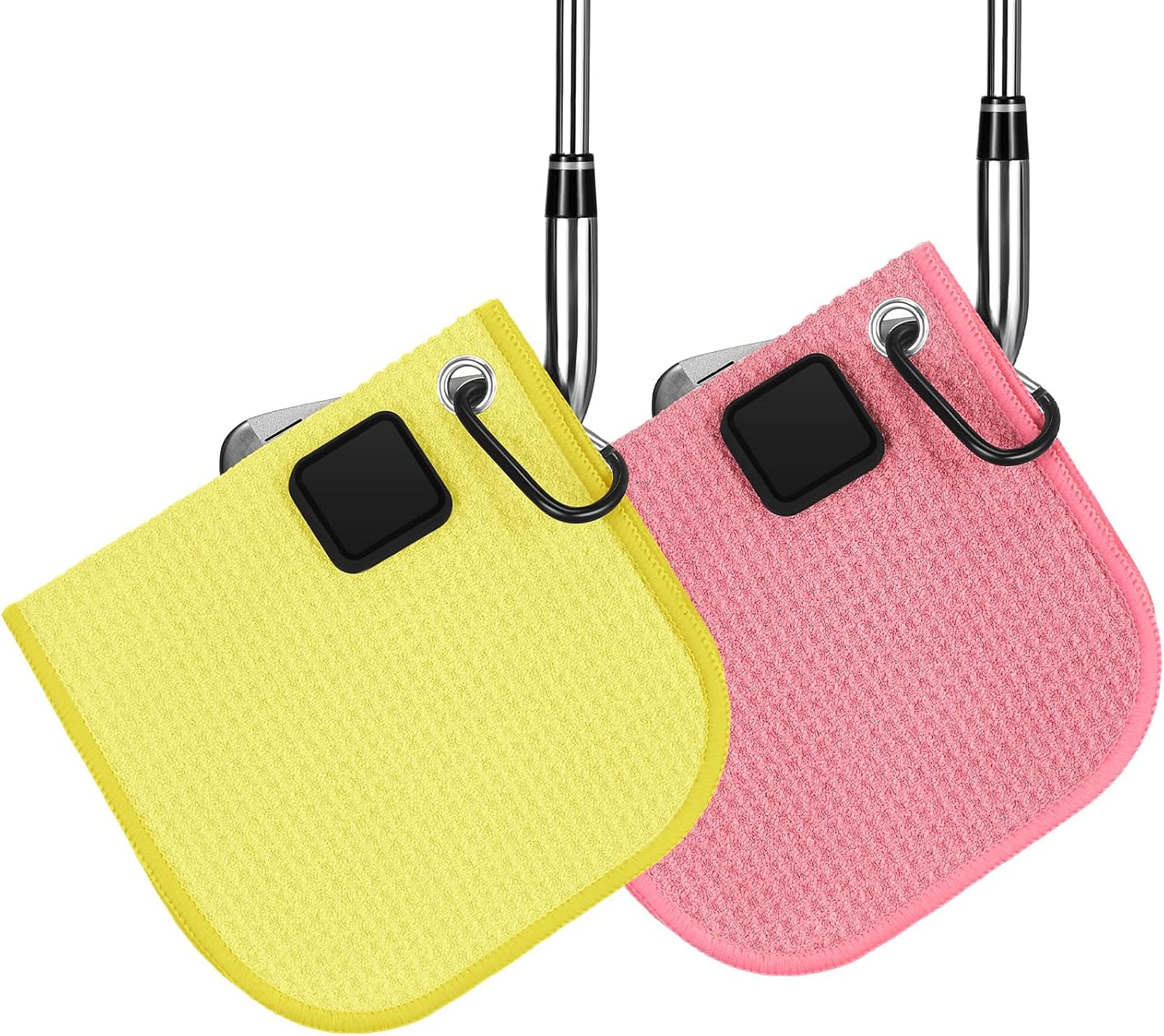 2 Pcs Small Magnetic Golf Towel with Clip 6 x 6 Inch Microfiber Waffle Towels with Carabiner Clip Strength Industrial Magnets for Golf Balls Carts or Clubs - Image 8