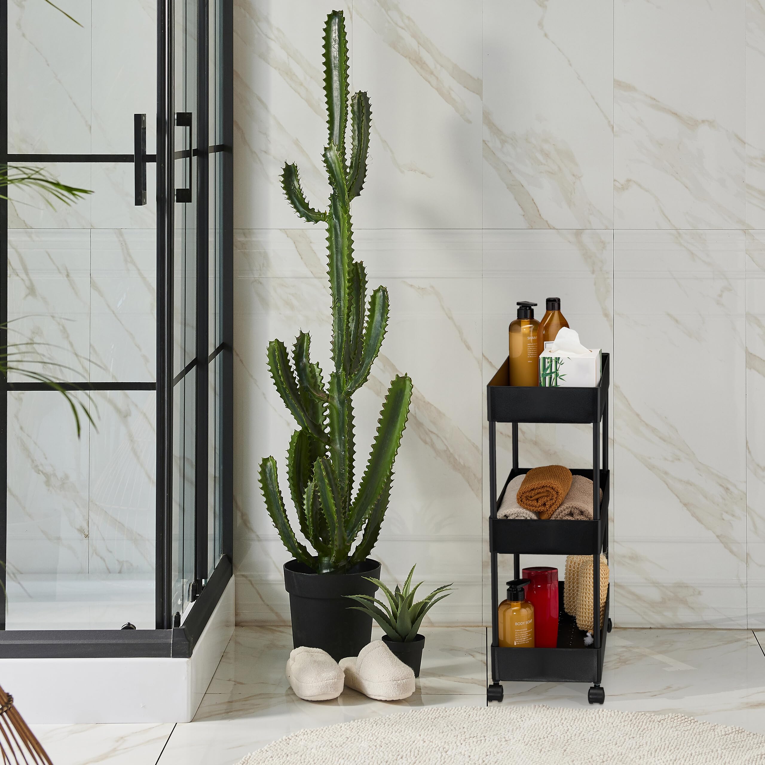 Relaxdays Carrello da Cucina con Ruote, 3 Ripiani, Carrellino Portaoggetti Bagno, Porta Detersivi, 65x39,5x21,5 cm, Nero