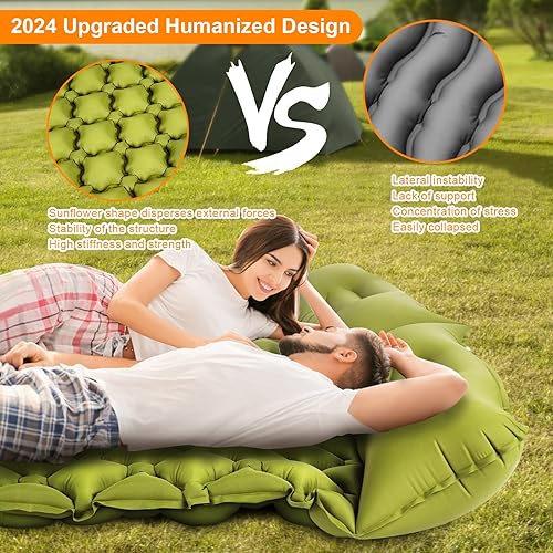 Miniatura 2 de Colchoneta de dormir doble, ultraligera de 4 pulgadas, extra gruesa, autoinflable, para 2 personas con almohada, bomba de pie incorporada,