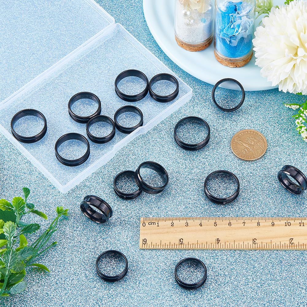 18 Bagues Vierges En Acier Inoxydable Noir - 6 Tailles (7 à 12) - Largeur 4mm, Pour DIY Bijoux - 12