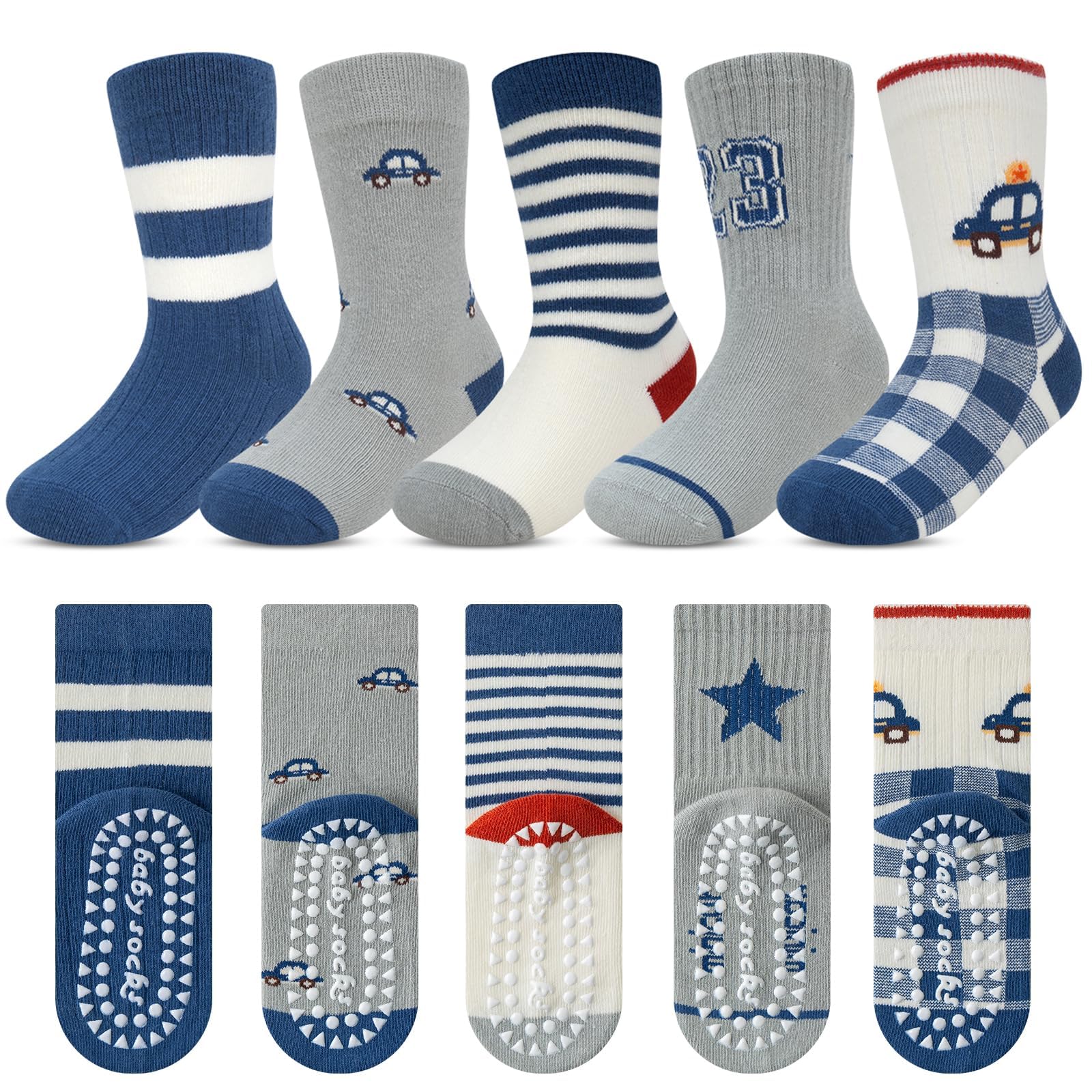 Kyopp 5 Paar Stoppersocken Kinder Baumwolle Socken Jungen Mädchen ABS Socks | Rutschsocken für Kleinkinder,Tiermotive Stoppersocken,Baumwolle Crew Socks ABS Kindersocken