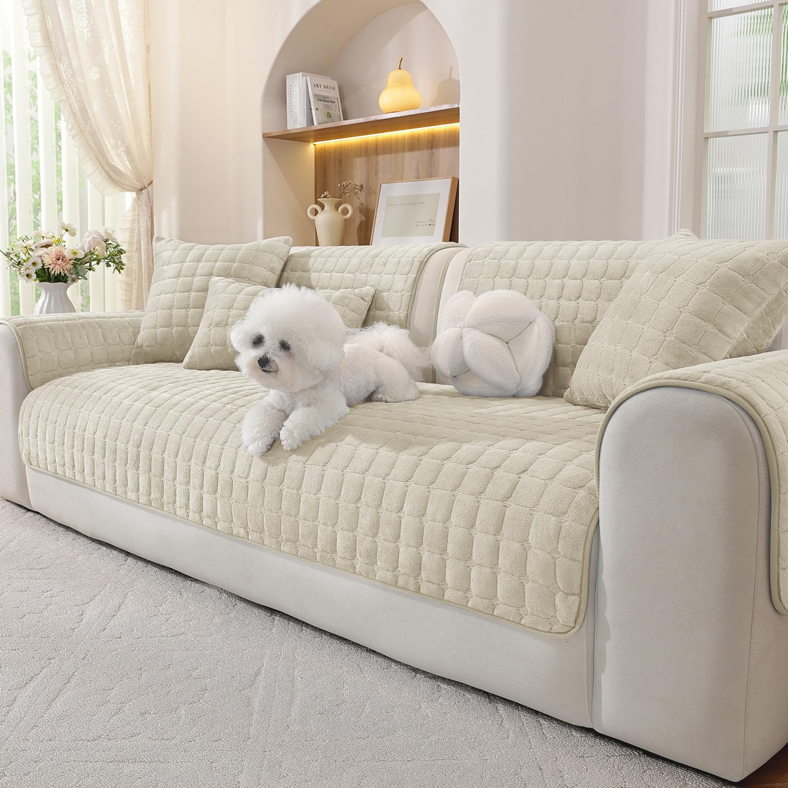 Ystyle Funda Sofa en Franela Suave, Fundas Sofa Antideslizantes, Seguras, Cómodas y Lavables a Máquina, Aptas para Sofás de 1/2/3/4 Plazas y Sofás con Sección Chaise Longue（Beige, 70x70cm Global Recycled Standard Global Recycled Standard Global Recycled Standard