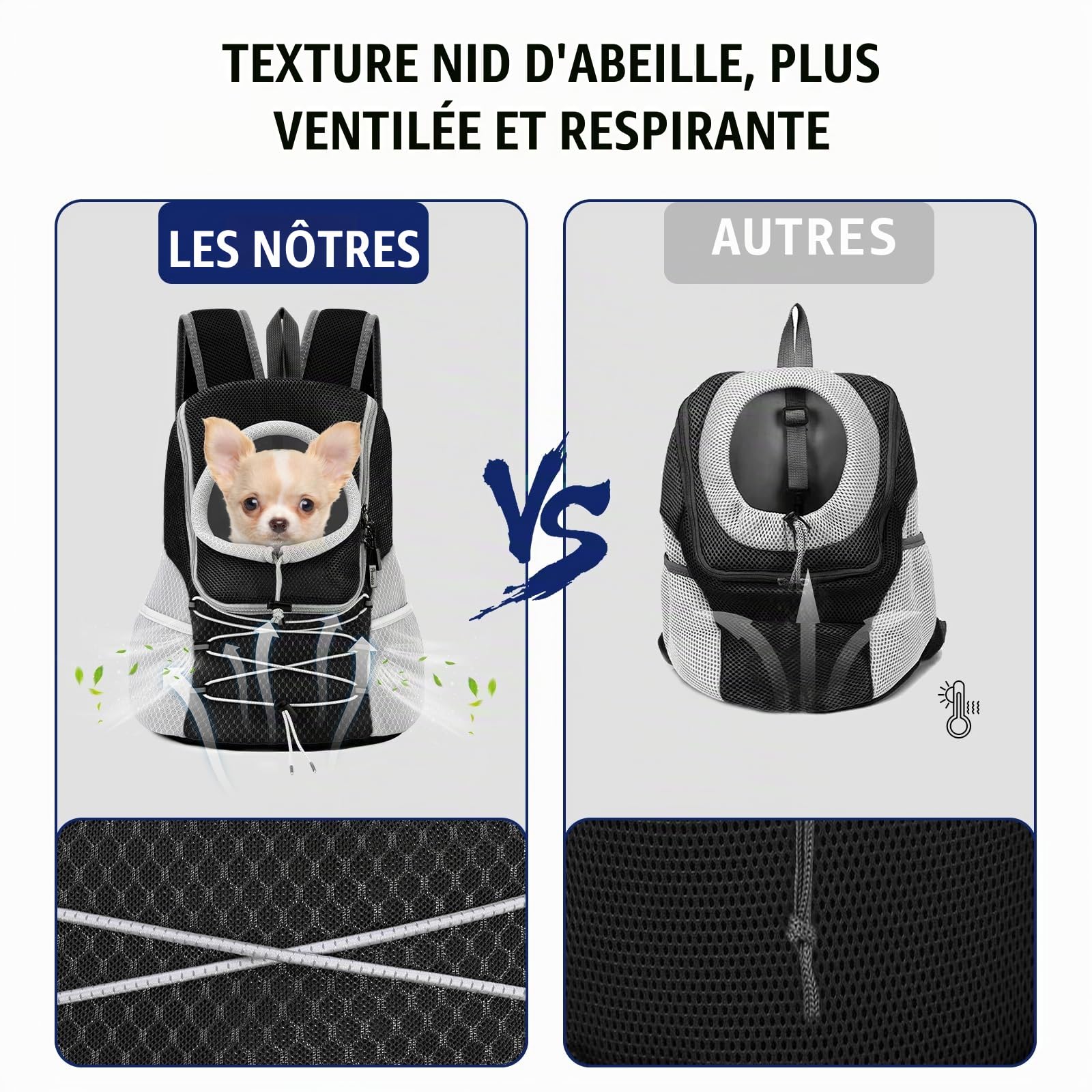 Pawaboo Sac à Dos Réglable pour Chiens, Sac à Voyage pour Animal de Compagnie en Polyester Respirant, Sac de Transport pour Chien Chat avec Ceinture de Sécurité pour Randonnée Extérieur, M/Noir + Gris