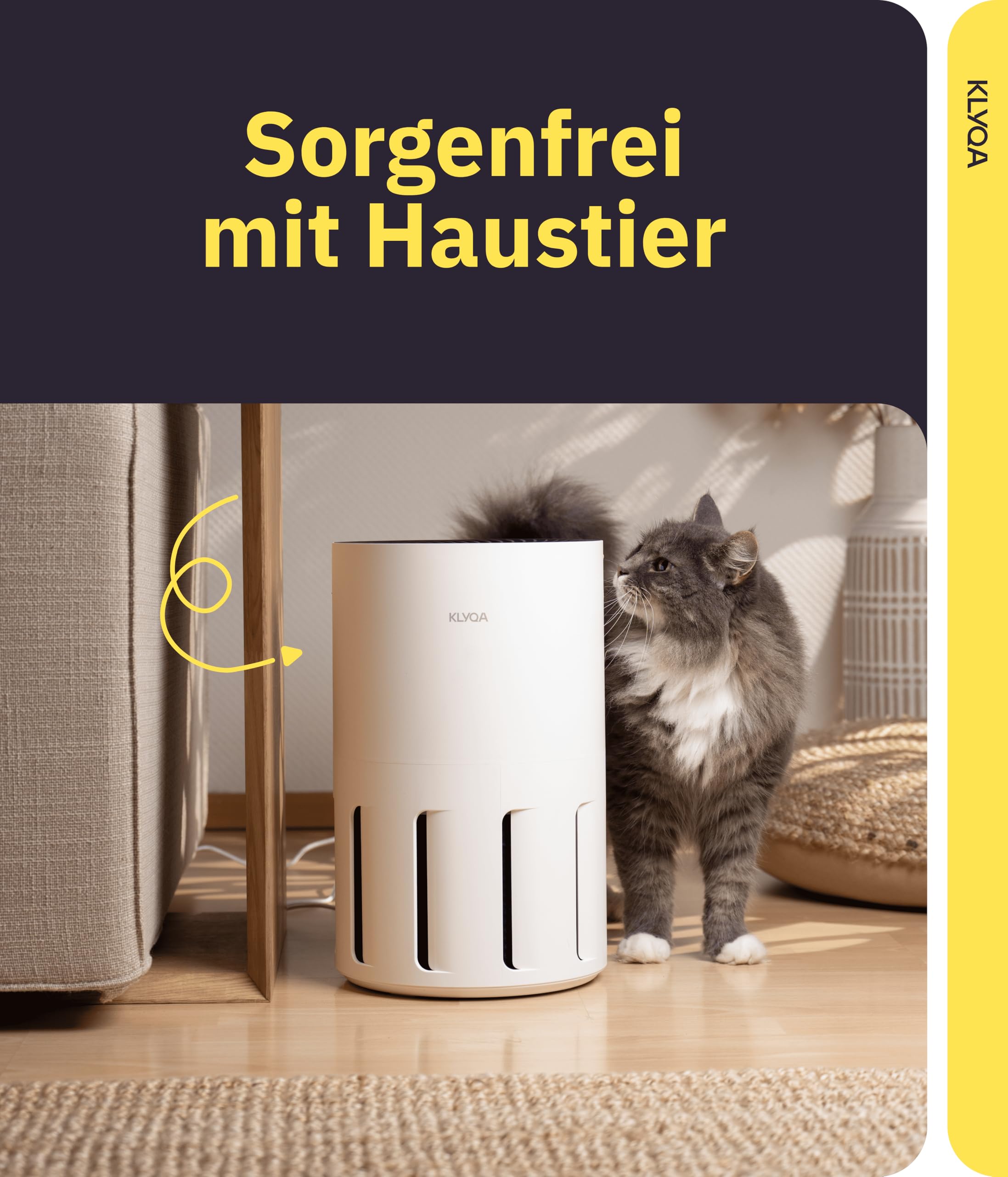 Klyqa Luftreiniger Allergiker 360° HEPA-Filter Leaf entfernt 99,99% der Tierhaare, Staub & Pollen I 300 CADR I 21,5Db Geräuscharmer Luftfilter I Smart Air purifier gegen Tierhaar I Server in DE