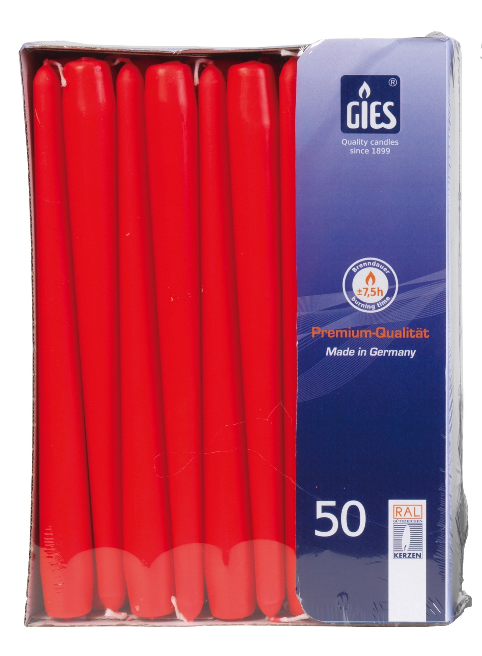 Lot De 50 Bougies Pointues Rouges - 24,5x230mm, Durée 7 Heures, Haute Teneur En Stéarine