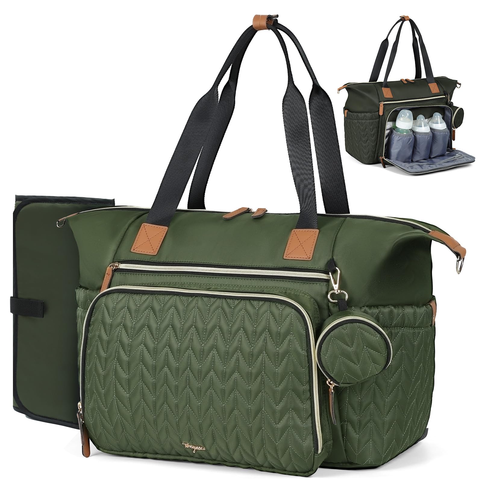 Tonyeee Dark Green Diaper Bag Tote