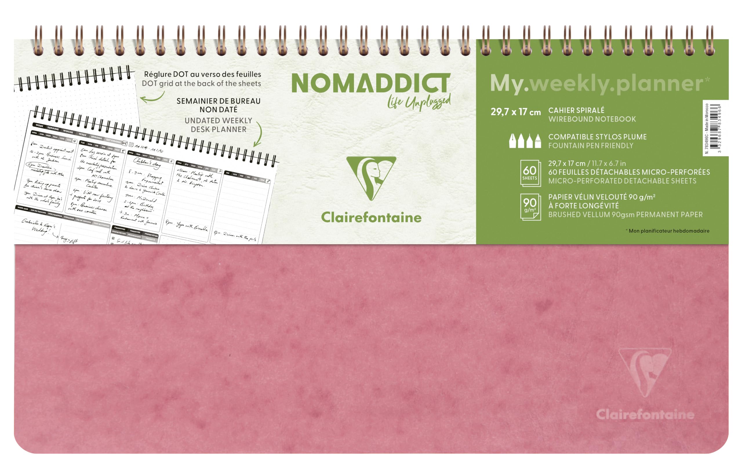 Clairefontaine 783496C Age Bag Collection My.weekly.planner Antique Pink Spiral Notebook - 29,7x17 cm - 120 Pages DOT Organiser - White Paper 90 g - Card Cover โ image 1