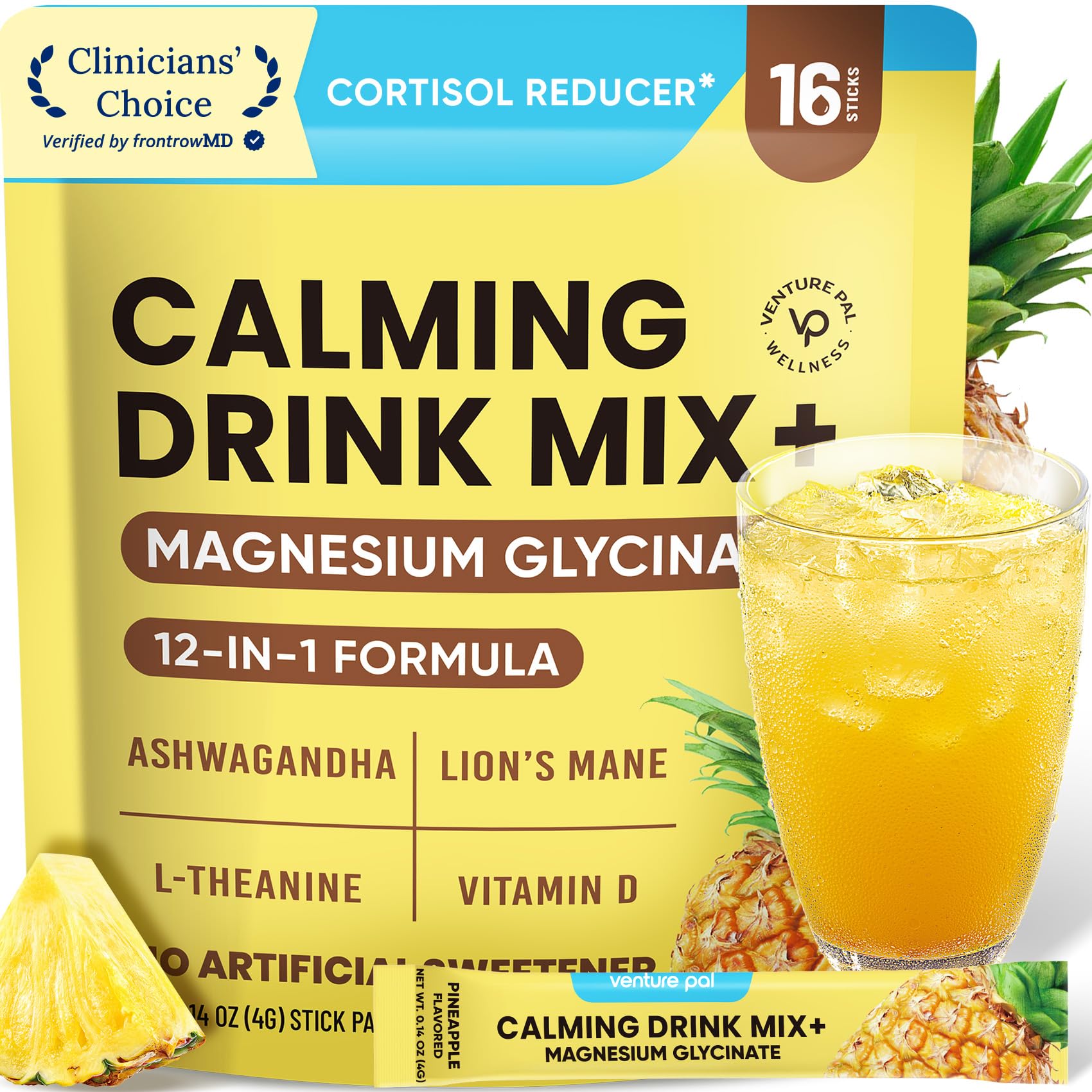 Venture Pal Calm Drink Mix, 12-in-1 Cortisol Reducer & Sleep Aid 2.26 Ounce (Pack of 1) 4-Pineapple