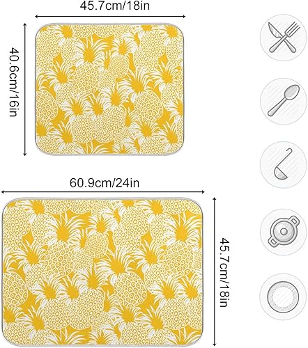 Miniatura 2 de Tapete de secado de platos hawaiano tropical de piña amarilla brillante, lavable, absorbente, escurridor de platos, para encimera de cocina, tapete