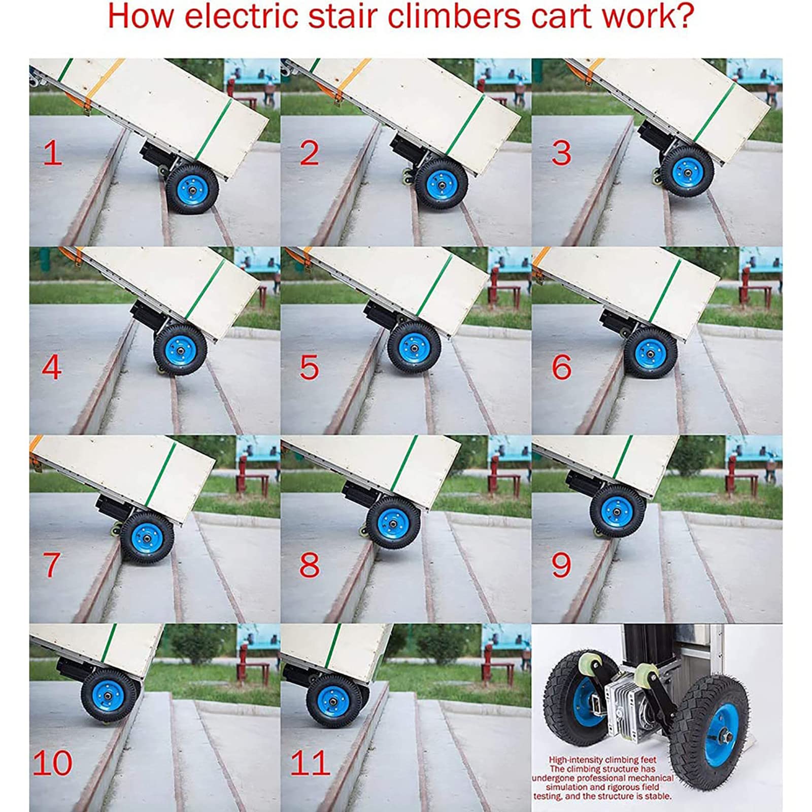 Montascale Elettrico da 1200 W, Carrello per Sacchi per Oggetti Pesanti, Motore brushless, Batteria Rimovibile (48 V/36 Ah), capacità di carico (400 kg), Pulsante (Apertura/Arresto istantaneo)