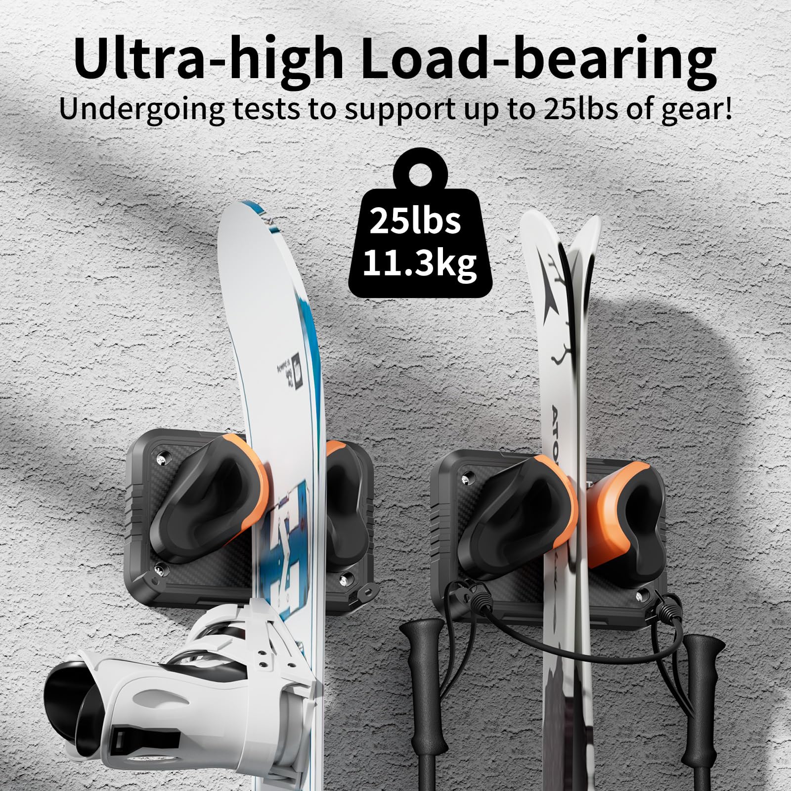 Estante de Pared para Esquí y Snowboard Compatible con Cualquier Modelo de Esquí y Snowboard Soporte de Pared de Esquí para el Hogar y el Garaje, 2 Paquete