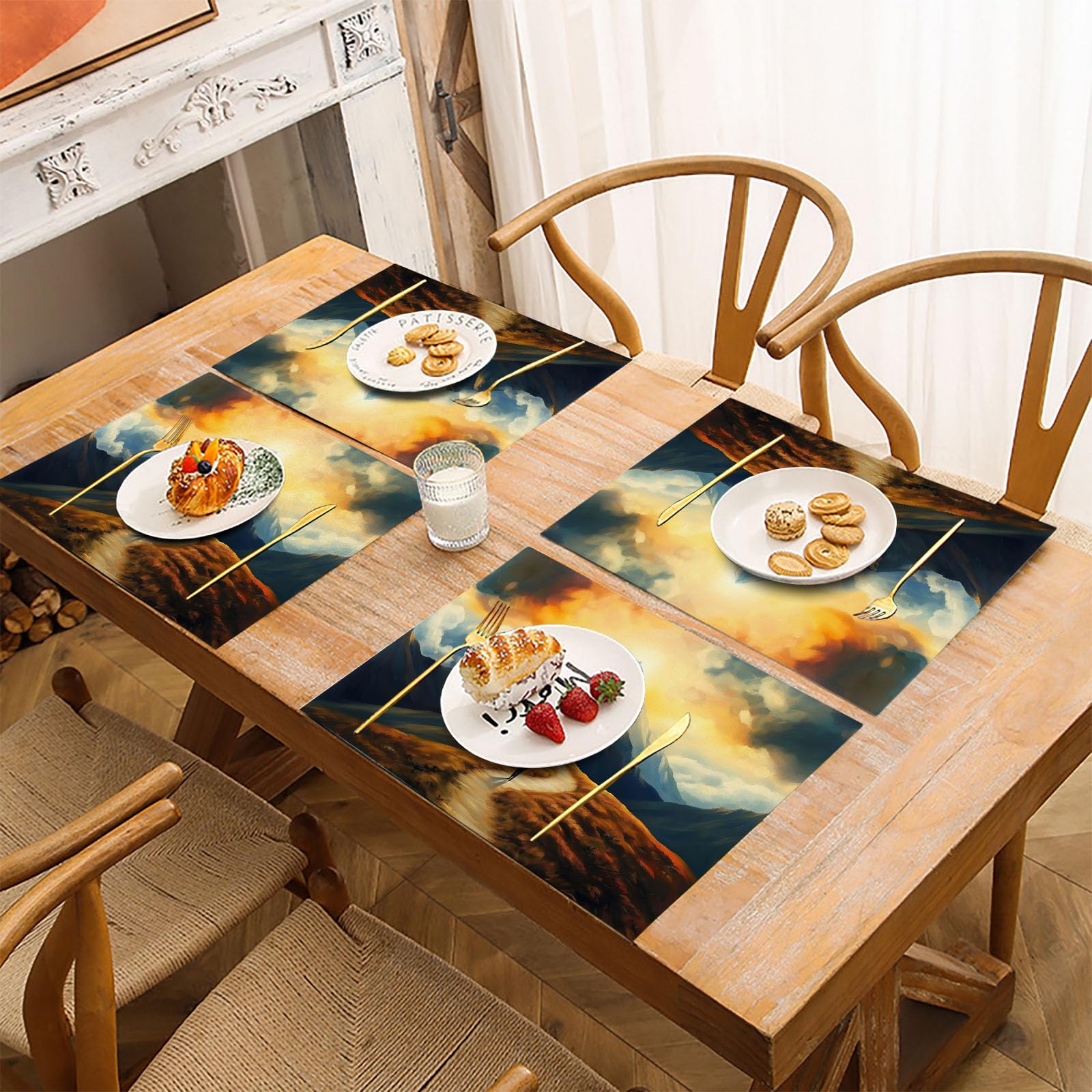 Tovagliette Lavabili, Il Picco Set di 8 Tovaglietta, Strada Tortuosa Tovaglietta in Cotone e lino Bifacciale Antiscivolo Resistenti al Calore Tovagliette 45 x 30 cm