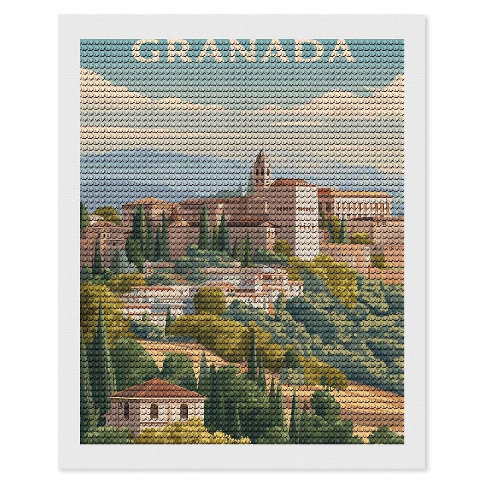 Junmoney Granada Travel (3) Diamond Painting Canvas Set 16"x20", Full Kit Included, Calming Craft to Unwind, Farmhouse Decor, Christmas Gift